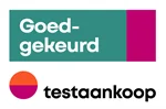 Goedkeuringstempel van Test Aankoop, met de tekst Goedgekeurd op een groen vlak en het Test Aankoop logo eronder.
